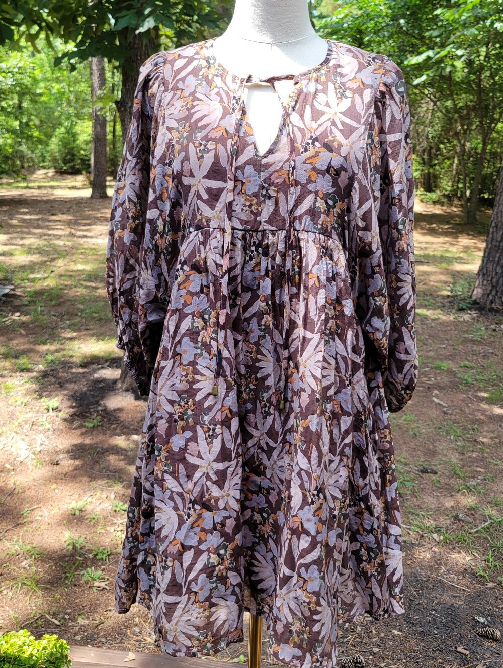ENTRO Floral Brown Babydoll Tunic Dress - Brown Floral
